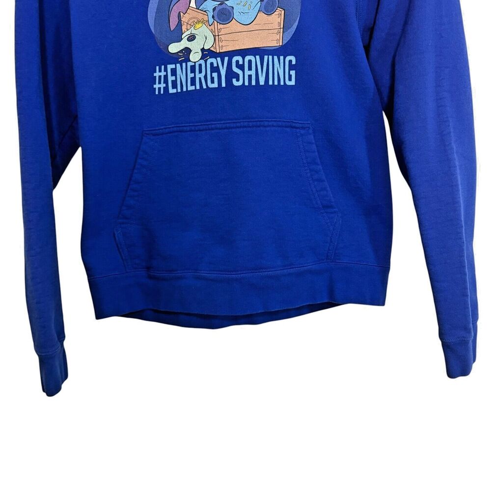 Disney Lilo & Stitch Not Lazy #Energy Saving Fleece Hooded Pullover Sweatshirt S - Picture 3 of 9